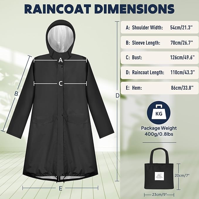 ANYOO Waterproof Rain Poncho Lightweight Reusable Hiking Hooded Coat Jacket - Image 2