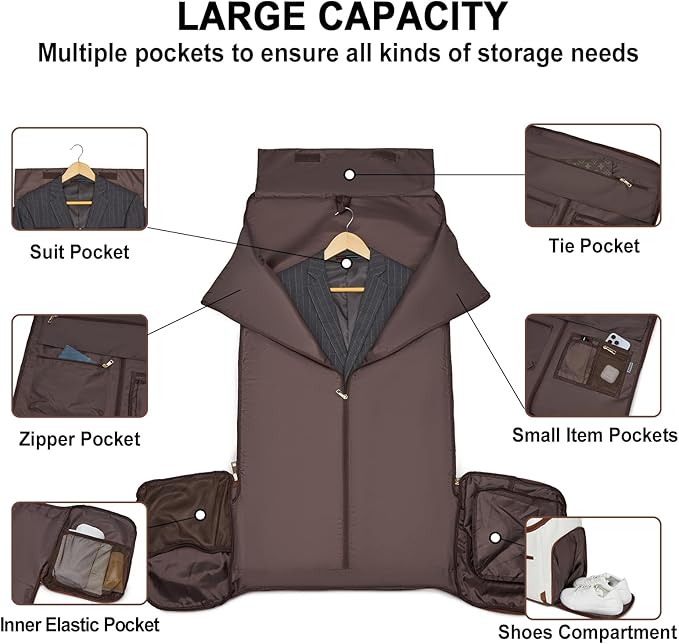 Carry On Garment Bag for Travel, Convertible Travel Garment Bag for Men Women - Image 3