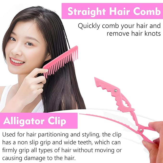 Drying Hair Brush 3D Round Hair Brushes With Alligator Hair Clips and Wide Tooth Comb Women Blow Detangling Ball Hair brush 360° Curly Styling Circle Hair Comb