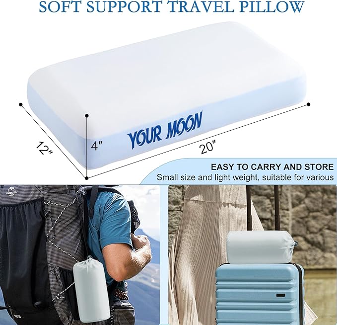 YOUR MOON Memory Foam Travel Pillow, Pure Cotton Cover, Compressible Camping - Image 2