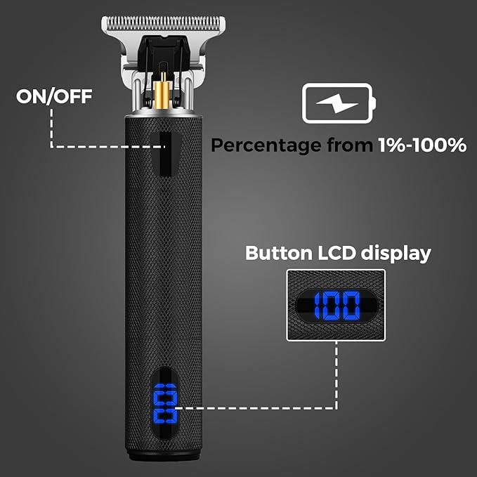 Professional Hair Trimmer for Men, Beard Trimmer Hair Clippers for Men, Cordless Rechargeable Hair Trimmer Metal Body Cutting Grooming Kit,Beard Shaver Barbershop (Black with LCD)