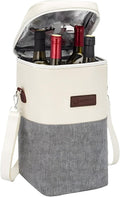 Insulated Wine Bag Cooler – Beige and Gray, Holds 4 Bottles, Wine Opener by Unknown