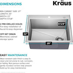 KRAUS Fairlane 25-inch Drop In/Top Mount Single Bowl 18-Gauge Stainless Steel - Image 3