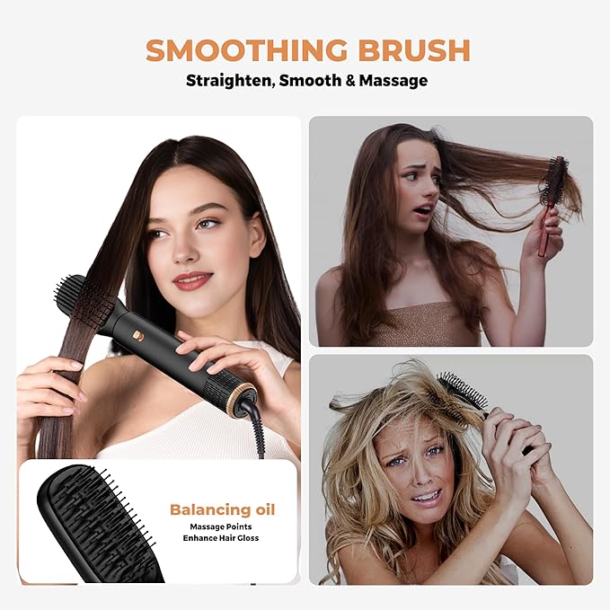 5 in ONE Blow Dryer Brush, Curling Wand Hair Styling Tools Set, Ionic Hot Air Hair Dryer, Massage Oval Hair Dryer, Left&Right Hair Curlers 100-120V