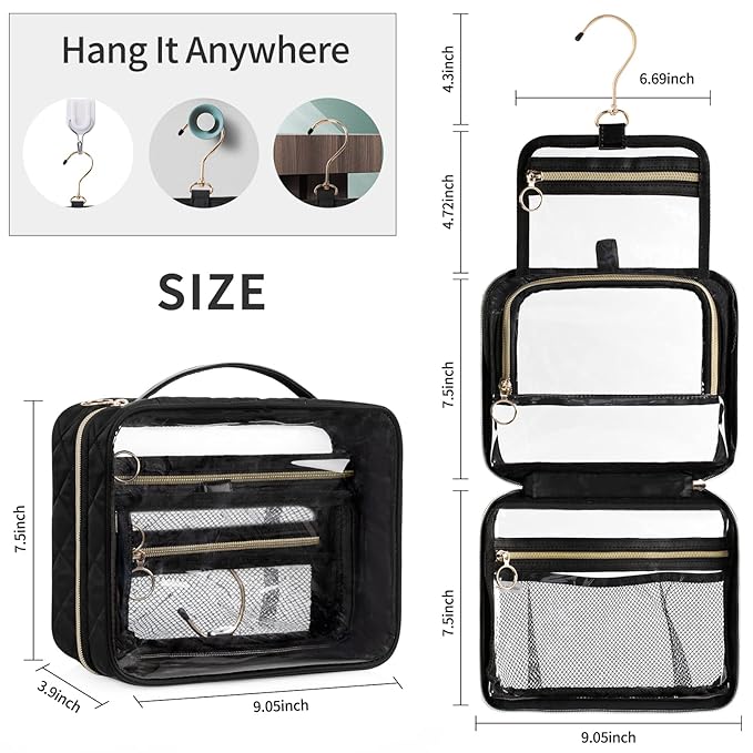 CUBETASTIC Clear Toiletry Bag, Transparent Travel Makeup Bag Small Hanging - Image 6