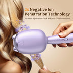 Crimper Hair Tool, Beach Waves Curling Wand,Ionic Hair Waver with 1.26 Inch Double Barrel for Women，Easy to Use，Four-Speed Adjustment and Automatic Power-Off, Purple