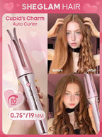 SHEGLAM Pink Curling Iron Automatic Gift for Woman (Pink, 0.75 inch) Cupid's Charm One-Touch Instant Curler