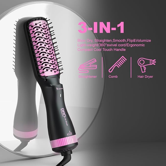DAN Negative ion Hair Dryer Brush,Paddle Brush Blow Dryer,BlowDryerBrush,HairDryerBrush,Straightener Brush,BrushBlow dryers for Women