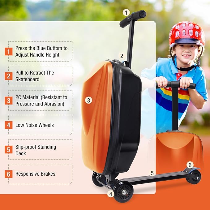 20" Scooter Suitcase for Kids, 2-in-1 Ride On Luggage - Image 2