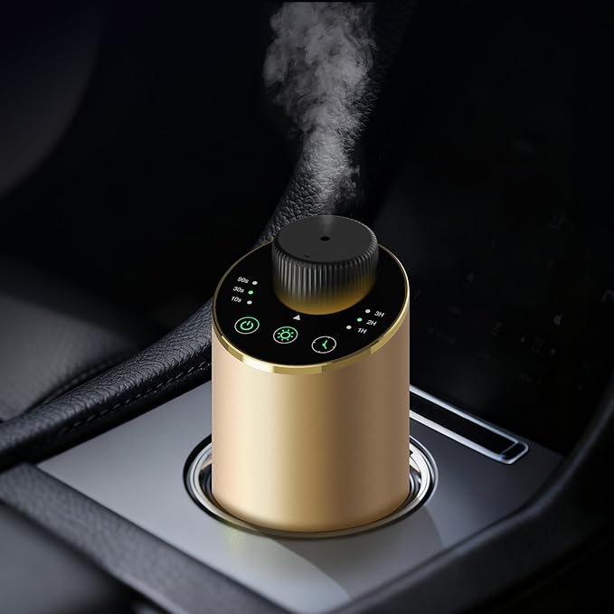 Waterless Essential Oil Diffuser Scent Aromatherapy Diffusers for Home Large Room, Car, Office, Portable Battery Operated Cordless Air Freshener, 4 Timers & 3 Mist Levels, 100ml Capacity (Golden)