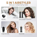 JINYAWA 5-in-1 Blow Dryer Brush & Air Styler Complete Set: Hair Dryer Brush, Hot Air Brush, Air Curler & Air Curling Wrap Hair Styling Tools for Straight, Curl, Dry, Smooth Styling as Gift
