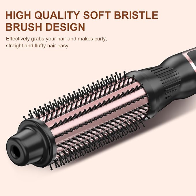 Thermal Brush 1 Inch Curling Iron Volumizing Heated Round Brush Ceramic Tourmaline Heated Hot, Multifunctional Styler Curling Wand (Rose Gold, 1 inch)