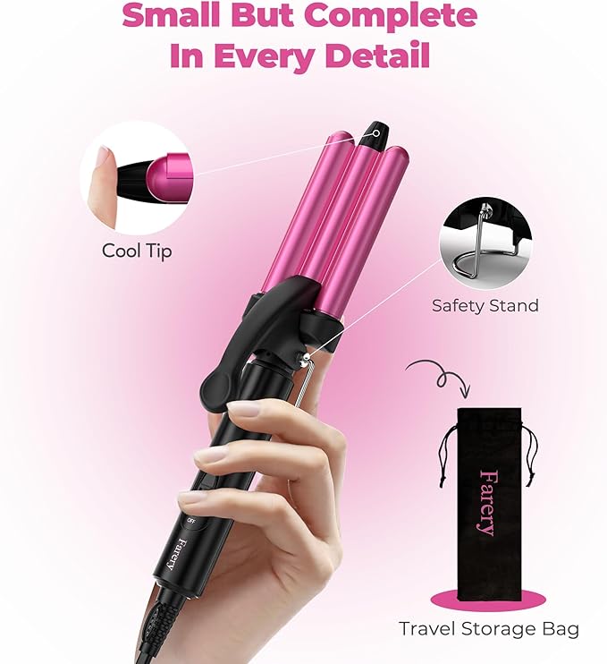 FARERY Mini Waver Curling Iron, 1/2 Inch, Hair Crimper for Women Beach Waves, Keratin & Argan Oil Infused, Dual Voltage, Pouch Bag