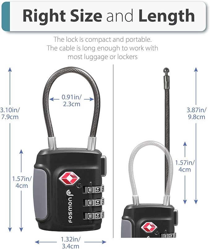 Fosmon TSA Approved Luggage Locks, Cable Suitcase Travel Lock, 3 Digit Long - Image 4