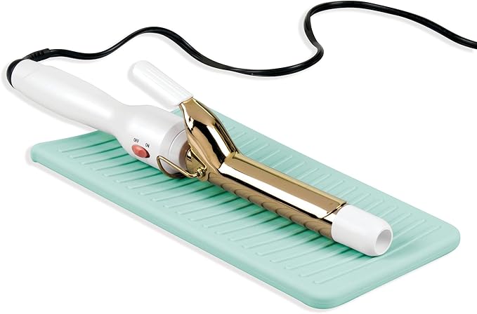 iDesign Silicone Heat-Resistant Hair Styling Tools Storage and Travel Pouch for Curling Irons, Straighteners, Wands - Aqua