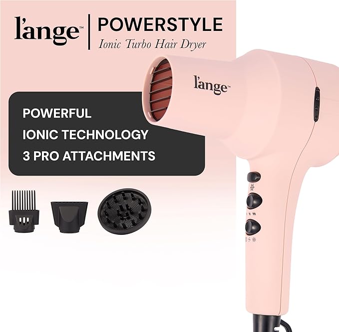L'ANGE HAIR PowerStyle Turbo Ionic Hair Dryer | 1875 Watt Professional Blow Dryer with Diffuser & Concentrator | Multiple Heat & Speed Settings for Fast Drying | Salon-Grade Styling Tools, Blush