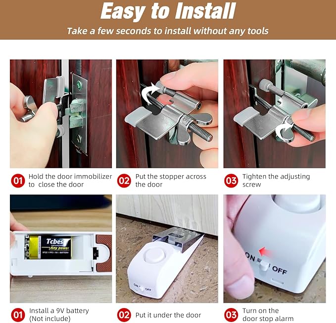 2 Pack 120dB Travel Door Stopper Alarm & Portable Door Lock, 3-Level - Image 5