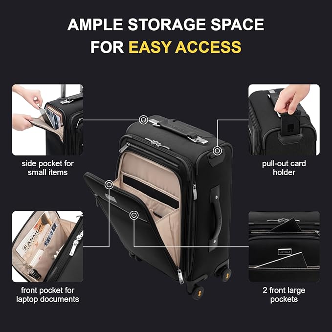 LEVEL8 Carry On Luggage with Compartment, 20 Inch Softside Expandable Travel - Image 2