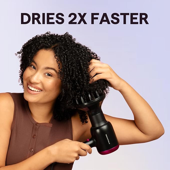 Wavytalk Blow Dryer, Blown Away Ionic Hair Dryer for Curly Hair with Diffuser, 1875W Fast Drying Blow Dryer with Ceramic Technology, 3 Attachments for All Hair Types, Light and Quiet, Grey