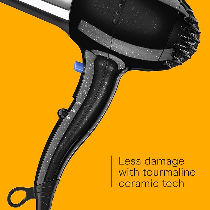 Conair Hair Dryer, 1875W Full-Size Hair Dryer with Ionic Conditioning, Blow Dryer, Tourmaline Ceramic Technology for Quick Drying, Black/Chrome