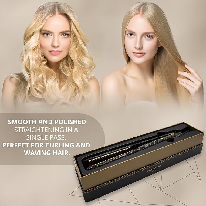 Corioliss C3 Hair Straightener Flat Iron Professional for Hair Titanium Plates Control Temperature Women (Leopard Gold Soft Touch)