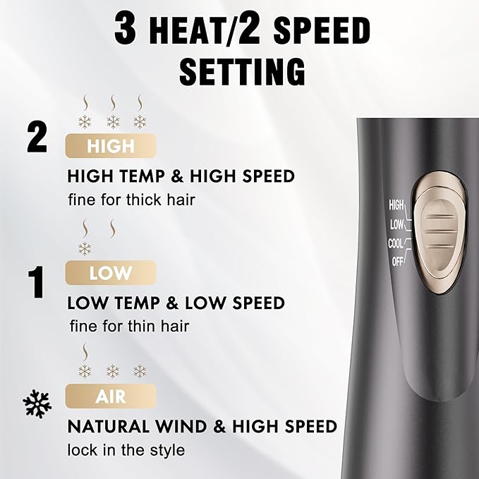 DAILYLIFE Rotating Hair Dryer Brush for Women, Spinning Blowout Brush, with 2 Brushes (1.5" & 2"), Ceramic Barrel, Negative Ion, Black and Gold