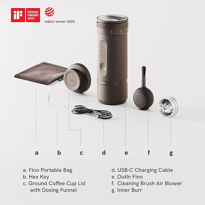 OutIn Fino Portable Electric Coffee Grinder, Adjustable Coffee Bean Grinder - Image 2