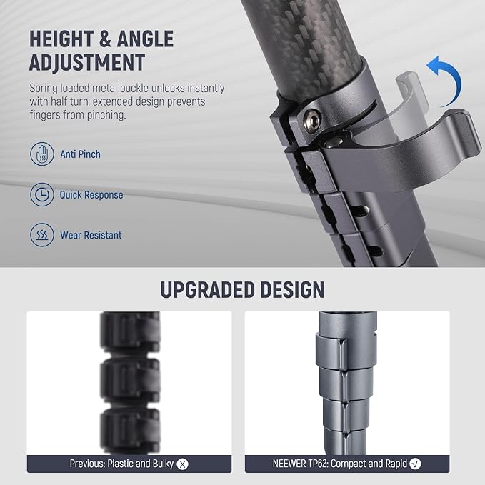 NEEWER LITETRIP LT32 Camera Travel Tripod, Carbon Fiber Portable Stand - Image 4