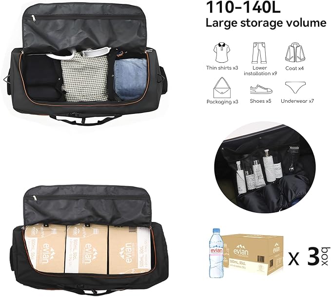 Vomgomfom 32" Soft-Sided Foldable Wheeled Travel Duffel Bag, Expandable 110L to - Image 2