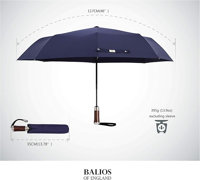 Balios Travel Umbrella Luxurious Golden Hardwood Handle Auto Open & Close - Image 4