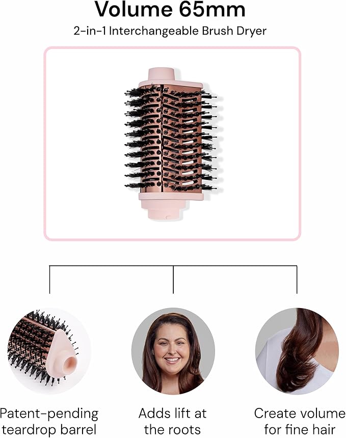 L'ANGE HAIR Multi-Volume Dryer Brush Attachment | Titanium Blow Dryer Brush Barrel for Volumizing & Styling | Tool Sold Separately | Attachment - Blush - Teardrop 65mm