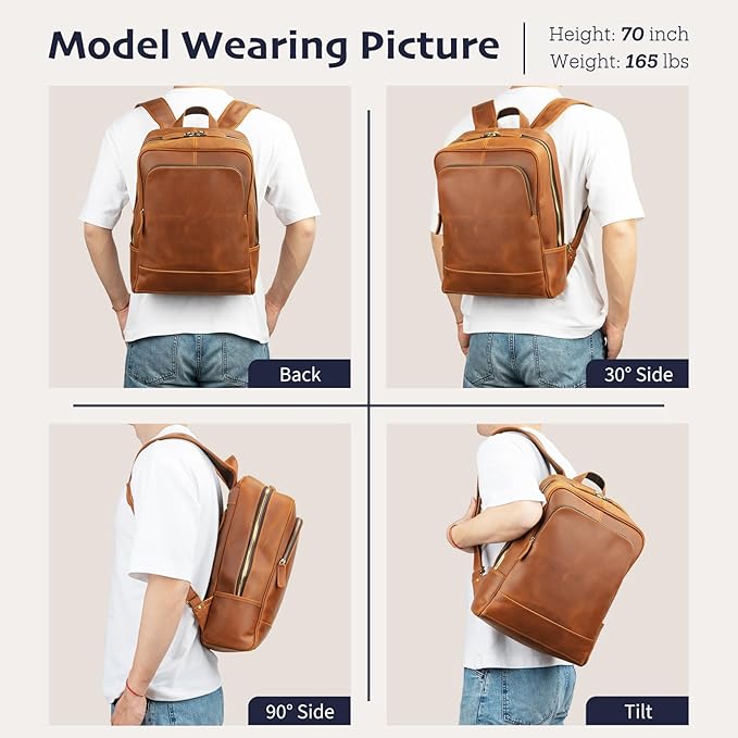 Leather Backpack for Men 15.6" Laptop Backpack 100% Madagascar top-Grain - Image 2