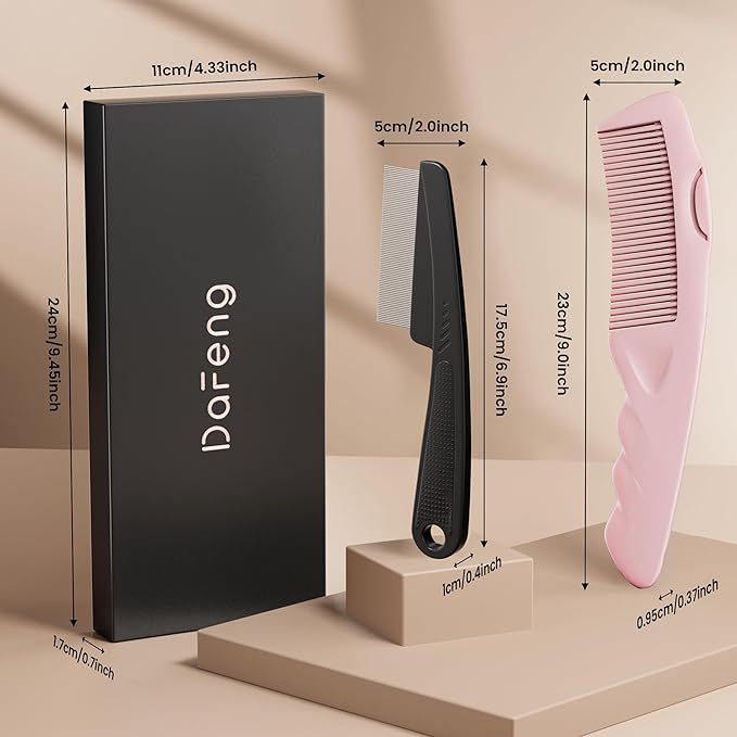 2PC Dandruff Comb Fine Tooth Scalp Detox Comb Lice Stainless Steel Scalp Detoxing Hair Brush Tool Hair Care for Women, Men & Kids (Pink)