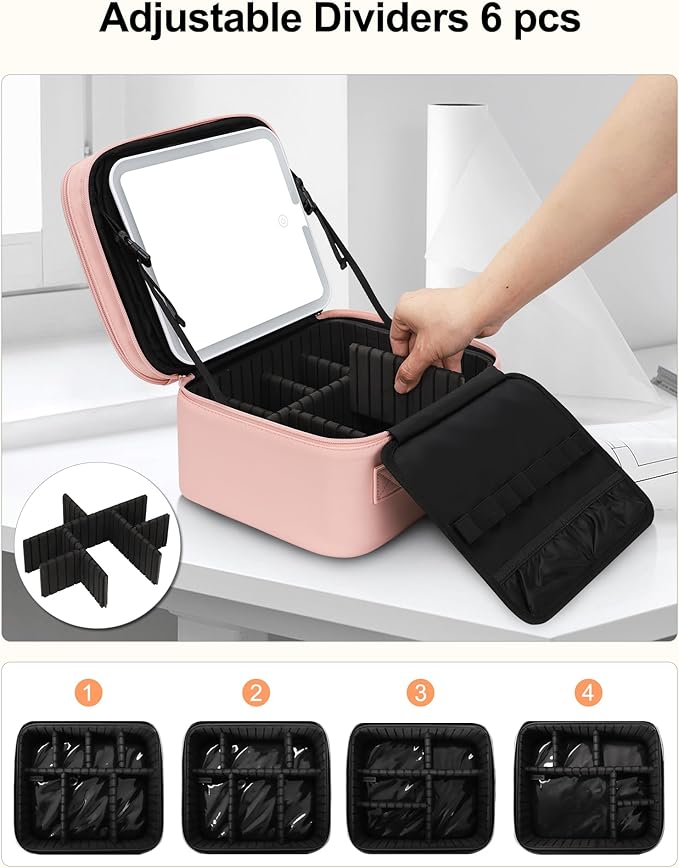 Travel Makeup Bag with LED Mirror Double Layer Makeup Case with Lighted Mirror - Image 4