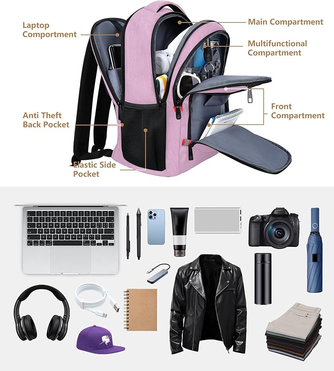 Pink Backpack for Women, School Backpacks for Girls Teen, Bookbag - Image 3