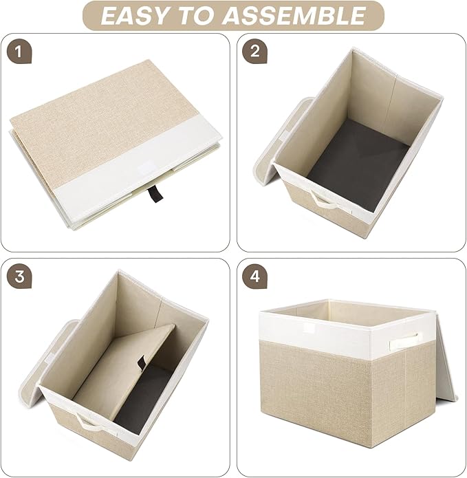 Large 22 Quart Linen Fabric Foldable Storage Bin Cube Organizer Basket - Image 3