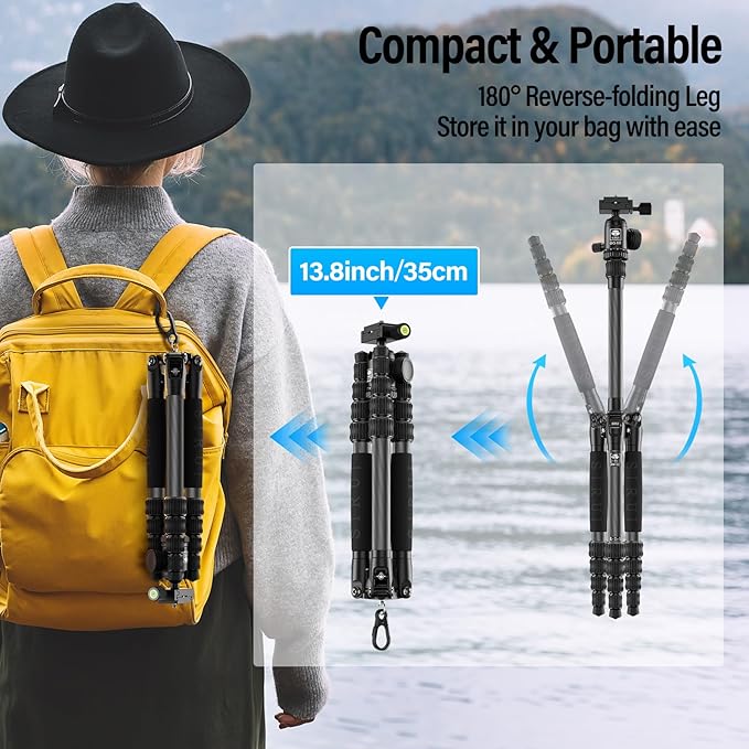 SIRUI Lightweight Carbon Fiber Travel Tripod, 6kg Load Capacity Compact Camera - Image 3