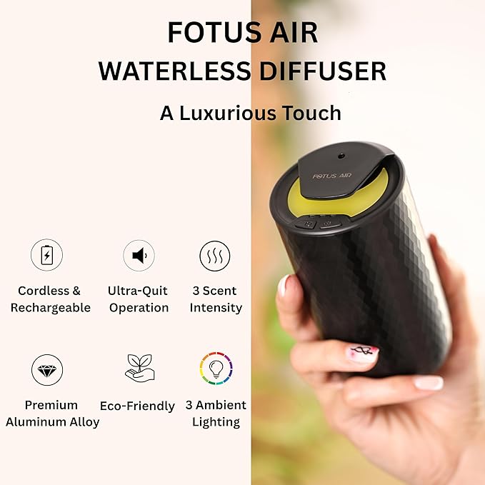 Waterless Essential Oil Diffuser – Portable Cordless Aromatherapy Diffuser for Home, Car & Office – 3 Mist Levels - 4 Timer Modes - 15ml Oil Capacity - USB-C Rechargeable
