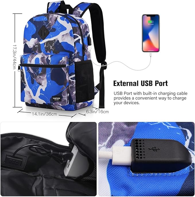 School Backpack Stone Textured, Classic Bookbag Men and Teen Boy Schoolbag - Image 7