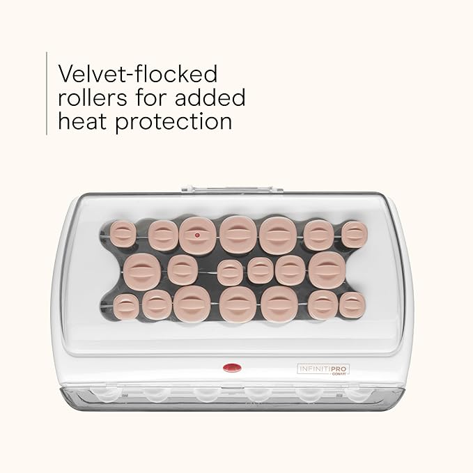 INFINITIPRO BY CONAIR Ceramic Flocked - Hot Rollers for Long, Medium, and All Hair - Hair Curler - Hair Roller Clips Included - 1 1/4-inch, 1-inch, and 3/4-inch Rollers