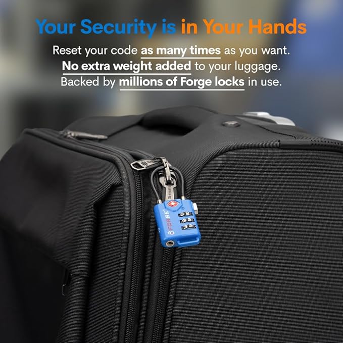 Bright Colors, TSA Approved Cable Luggage Locks 2 Pack Blue, Re-settable - Image 3