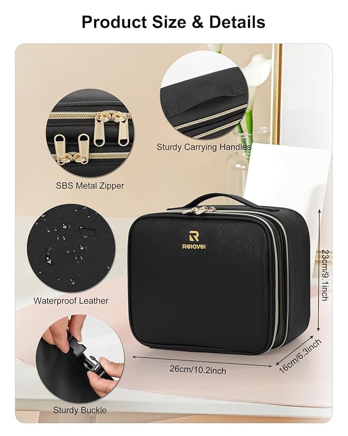 Relavel Makeup Bag with LED Mirror, Small Travel Makeup Case with Rechargeable - Image 2