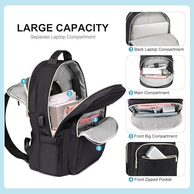 LOVEVOOK Laptop Backpack for Women, Stylish Quilted Backpacks Purse for - Image 2