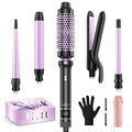 5 in 1 Curling Iron, Curling Wand Set with Thermal Brush, Flat Iron Hair Straightener, 3 Ceramic Irons (0.35"-1"), 13 Adjustable Temps, Hair Curler Waver with Heat Resistant Mat, Glove, Clip