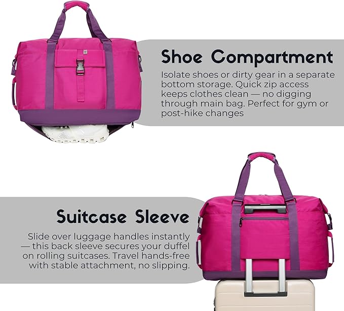 SUNNY BIRD Duffel with Utility Pouch, 40L Weekender Overnight Bag with Shoe - Image 9