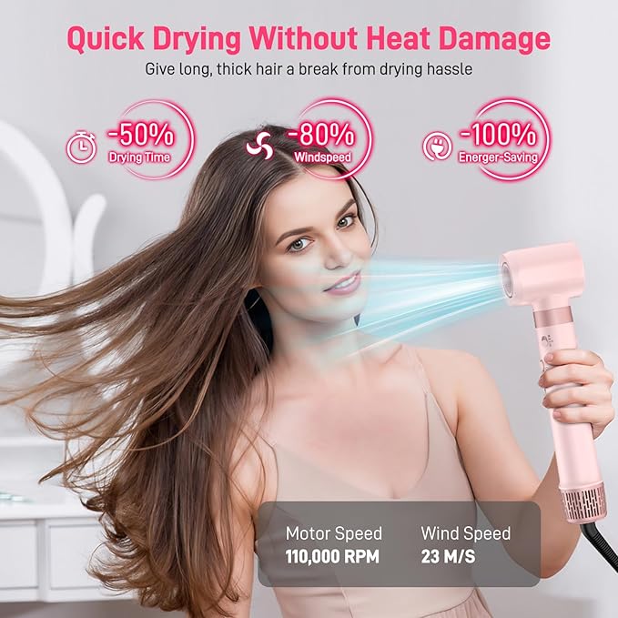 MESCOMB Dual Voltage Hot Air Styler Wrap - 5 in 1 Hair Dryer Brush with Fast Drying Blow Dryer, Styling, Straightening & Volumizing with Travel Bag (100V–240V) -Pink
