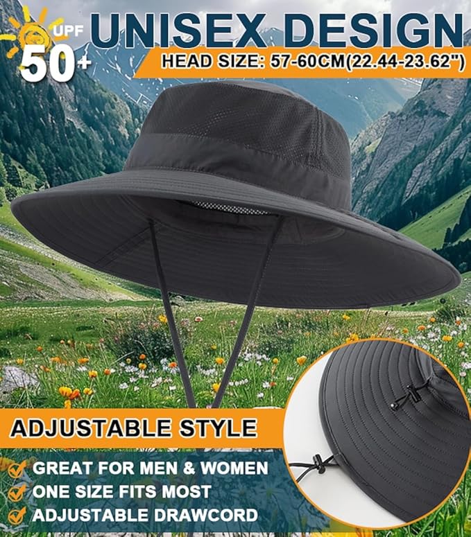 Home Prefer UPF50+ Mens Sun Hat Wide Brim Fishing Hat Foldable Large Brim UV - Image 4