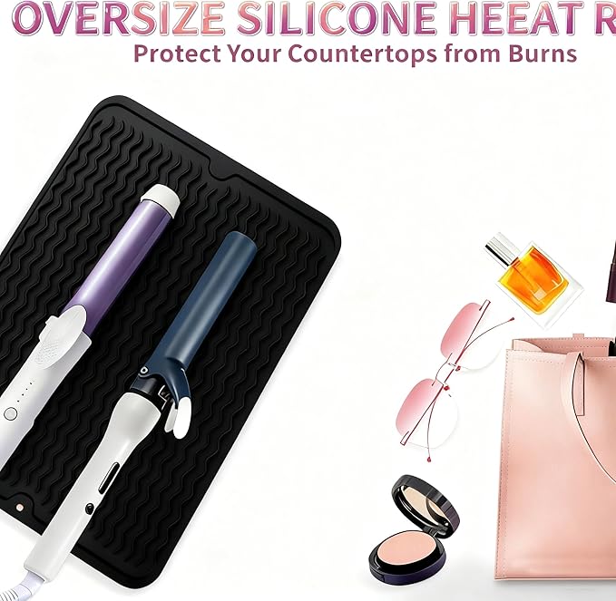 Heat Mat for Curling Iron, Oversize Silicone Resistant Mat for Hair Tools, Hot Pad for Hair Straightener, Flat Irons and Hot Hair Styling Tools Home Travel Gym Salon (15.7" x 11.8")