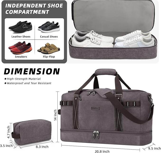 ZOMFELT Travel Duffle Bag for Men Women, Waterproof Canvas Overnight Duffel Bag - Image 3