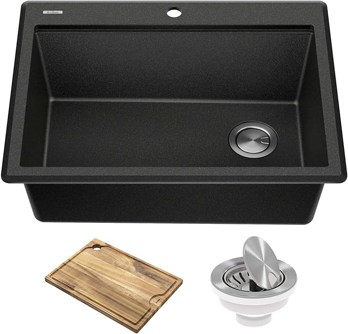 KRAUS Bellucci 28-inch Granite Workstation Drop In Top Mount Single Bowl by KRAUS